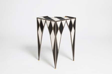 Side table 30 x 30 x 50 cm steel, resin, nickel silver, 23k gold