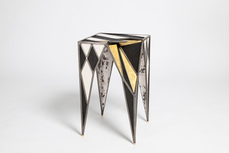 Side table 30 x 30 x 50 cm steel, resin, nickel silver, 23k gold