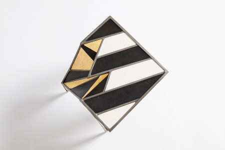 (top) Side table 30 x 30 x 50 cm steel, resin, nickel silver, 23k gold