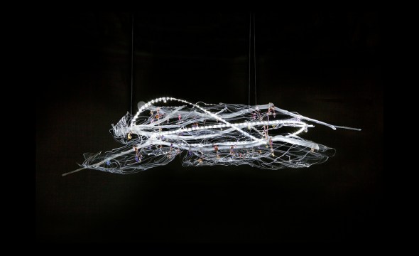 chandelier 130 x 50 x 50 cm Plexiglass, copper, polyurethane resin, cut crystals