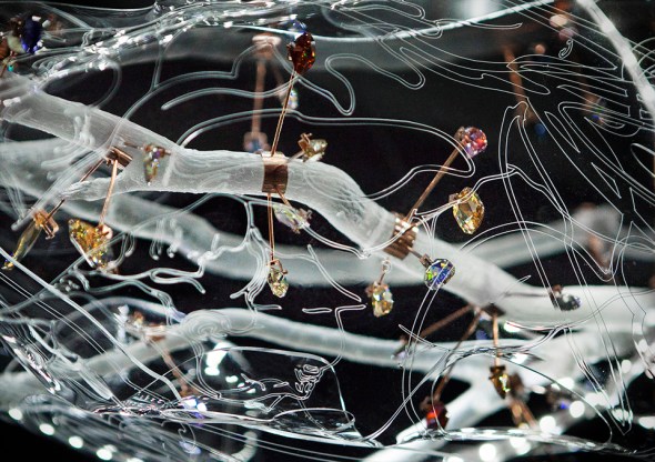 (detail) chandelier 130 x 50 x 50 cm Plexiglass, copper, polyurethane resin, cut crystals