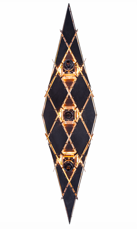 chandelier 100 x 40 x 32 cm copper, stainless steel, resin, Plexiglas, cut crystals